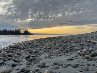 Rocks on a beach at sunset in the Pacific Northwest