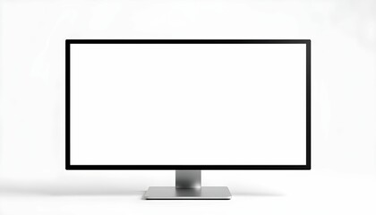 Fototapeta premium Minimalist computer monitor, white background, clean design, sleek display, blank screen, modern technology, high-contrast image, simplistic setup