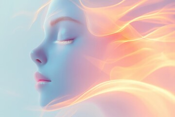Ethereal representation of a serene figure blending with vibrant colors and light