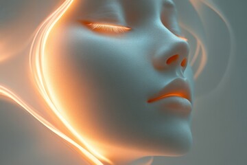 Obraz premium Ethereal face silhouette illuminated by soft glowing light against a smooth background