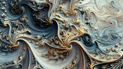 Elegant Abstract Flourishes: An Intricate Digital Art of Swirls, Curves, and Ornate Patterns Creating Visual Harmony
