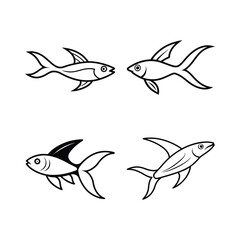 Set of flying fish vector illustration.