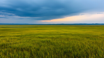 Obraz premium Stormy sunset over vast golden field