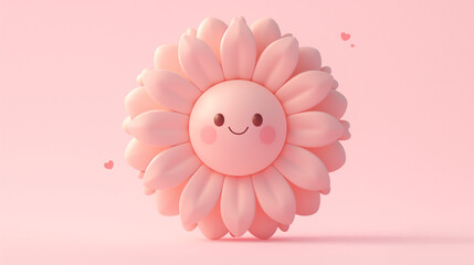 Cute pink flower with face on light pink background