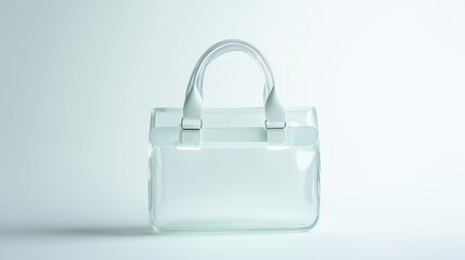 Minimalist transparent handbag design on soft white background