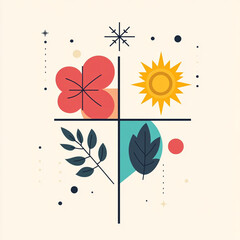 Abstract simple flat minimalist nature and seasonal elements illustration.