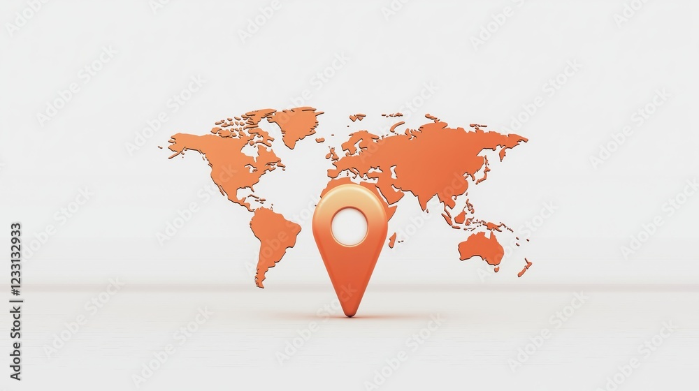 Poster 3D location marker placed on a stylized world map, representing global navigation, tracking, and digital positioning technolog, Generative AI