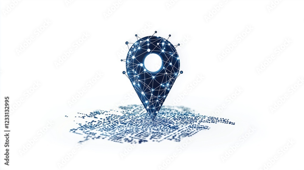 Poster Futuristic digital location marker with advanced network connections, symbolizing global tracking, navigation, and modern mapping technologies, Generative AI