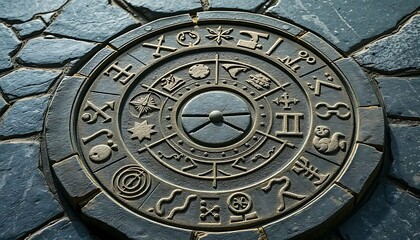 Obraz premium Stone Circle Depicting Ancient Symbols and Zodiac Signs
