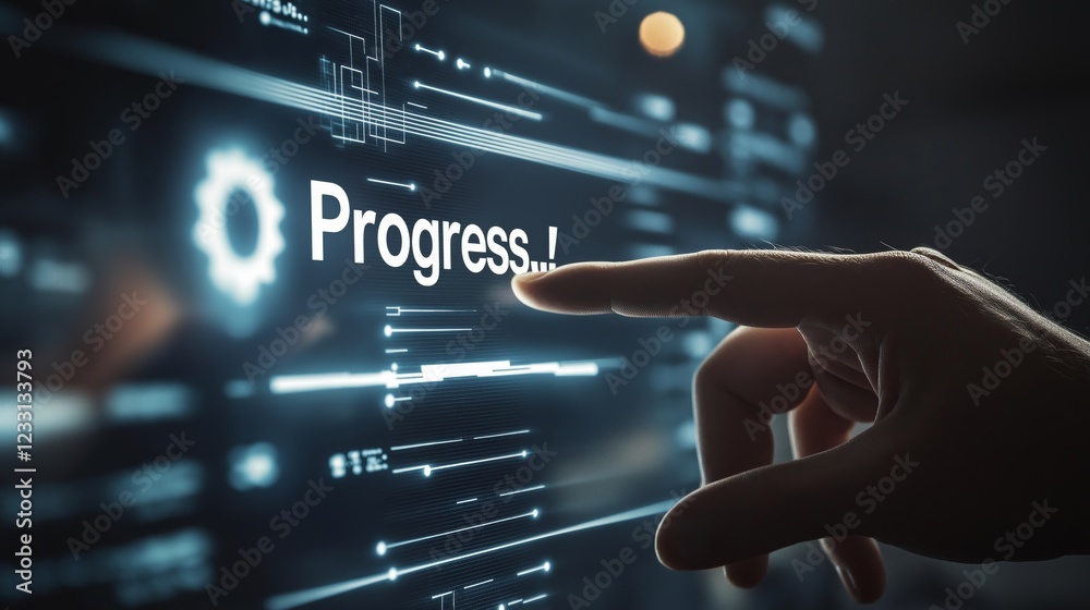 Leinwandbilder hand touching a virtual progress indicator with futuristic glowing effects, symbolizing digital tran