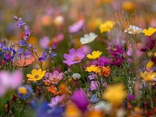 Obraz premium A Vibrant Field of Colorful Wildflowers Blooming in the Spring Season