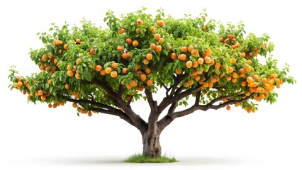 Abundant Peach Tree Isolated on White Background