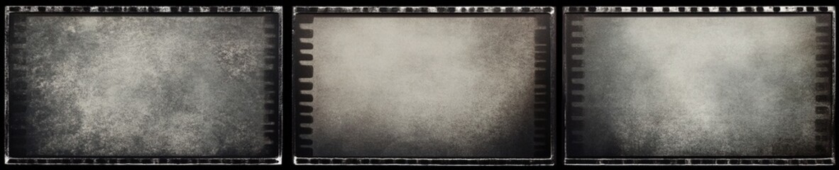 Fototapeta premium Retro Film Strip Template: Distressed Black Border, Grainy Details, Monochrome Tones, Perfect for Vintage Media Design and Creative Photo Projects