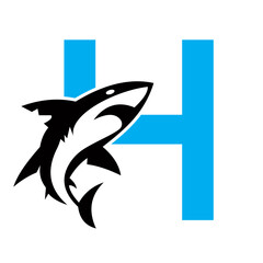 Initial Monogram Letter H Dolphin Logo Design Concept With Whale Symbol