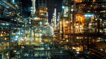Abstract Industrial Scene with Complex Structures and Bright Lights