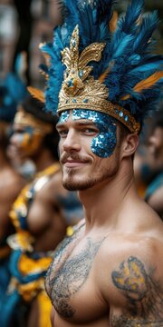 Mardi gras celebration - joyful dancers in elaborate costumes, masks, of international carnivals from spain to brazil, showcasing dynamic energy, vibrant atmosphere of global street festivities.