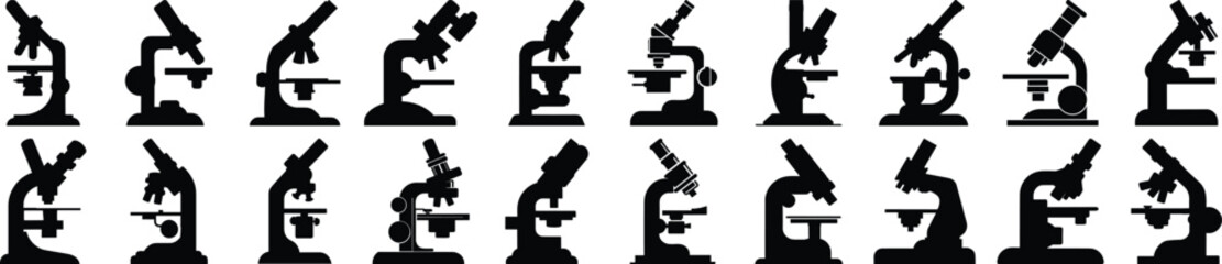 Microscope silhouette set vector design big pack of science illustration and icon