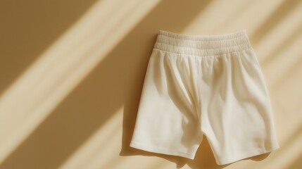 Minimalist beige shorts against sunlit background: modern summer fashion concept