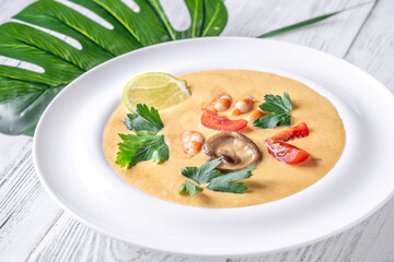 Creamy Tom Yum Soup with Shrimp and Coconut Milk, Thai Cuisine
