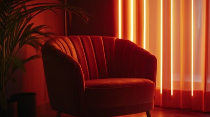 Cozy Modern Chair with Soft Lighting and Stylish Decor Elements