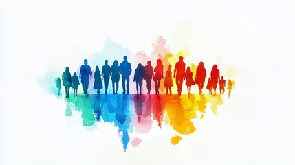 A colorful watercolor silhouette representing the unity and teamwork among business professionals