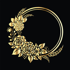 Vector golden vintage frame for design template. Elegant element for design in Eastern style, place for text. Floral golden border. Lace illustration for invitations and greeting cards.
