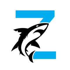 Initial Monogram Letter Z Dolphin Logo Design Concept With Whale Symbol