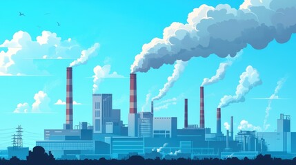 Obraz premium Industrial factories with smoke emissions pollute the environment.