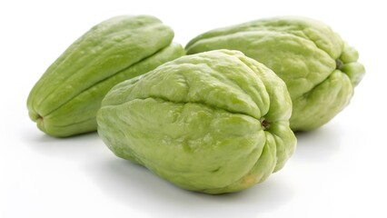 Fototapeta premium Three Fresh Chayotes on White Background