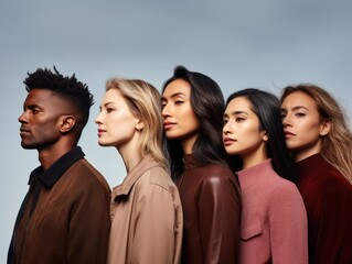 Fototapeta premium Diversity ethnicity group of people facing to same direction poster style