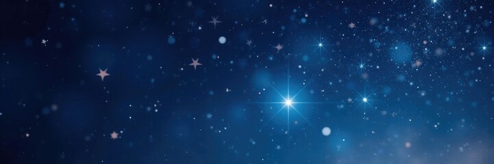 A dark Christmas background with scattered stars and a few snowflakes, winter wonderland, starry night