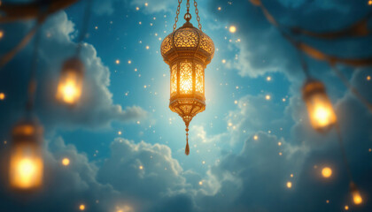 Obraz premium Ramadan Lantern Night Sky Festive Lights