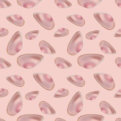 Semirealistic pattern of shell .Hand-drawn shell pattern. Shell isolated pattern for background. Spring, summer, autum season concept, Easter, nature. Design for card, print, and cover.