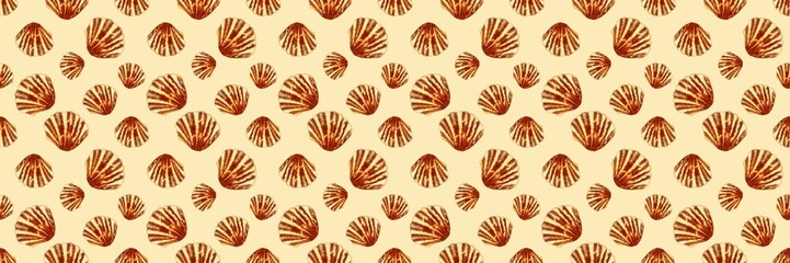 Semirealistic pattern of shell .Hand-drawn shell pattern. Shell isolated pattern for background. Spring, summer, autum season concept, Easter, nature. Design for card, print, and cover.