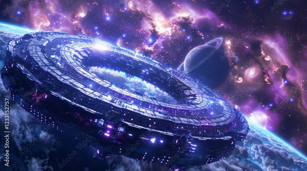 Wall mural space abstract si fi background with anstract spaceship in cosmos,
