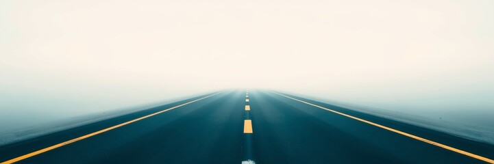 Fototapeta premium Misty road disappearing into the horizon with a serene mood representing journey against a foggy background