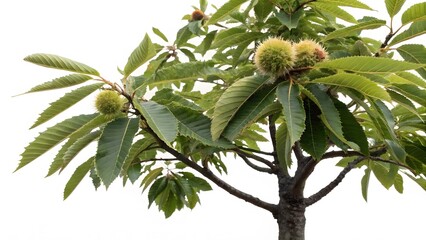 Sweet Chestnut Tree with Conkers and Leaves