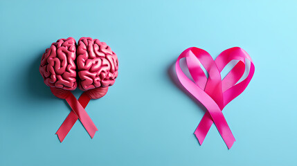 Mind & Heart: Conceptual composition of a brain and a ribbon heart, reflecting on the critical and compassionate nature of health awareness
