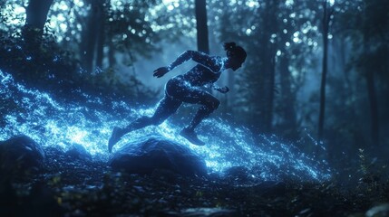 Fototapeta premium The posture of a fast walker in the forest