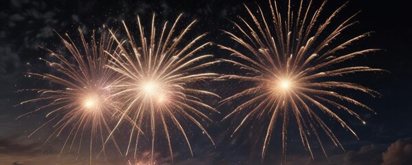 Fototapeta premium New Year's Eve fireworks exploding in the night sky, , bright lights