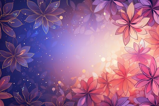 Abstract purple background with gold outlined flower pattern