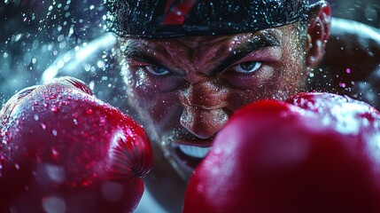 The intense and tense fighting scene of a boxer