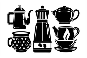 "Black-and-White Coffee and Tea Vector Illustration Collection"