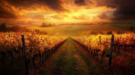 Naklejka premium Golden harvest sunset over vineyard landscape napa valley photography scenic viewpoint tranquil serenity
