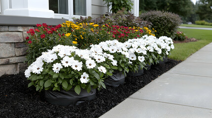 White flowers garden landscaping home curb appeal
