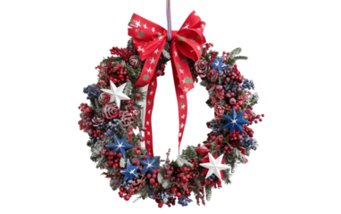 A vibrant and festive wreath adorned with American symbols for Constitution Day Isolated on transparent background PNG