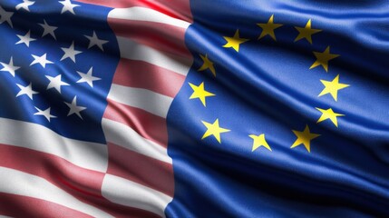 Flags of the United States and the European Union displayed together to symbolize collaboration and unity in international relations
