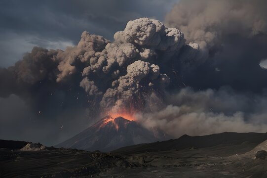 A lava-flowing volcano.