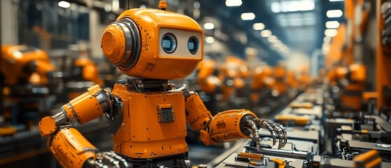 Robots Efficiently Working on an Assembly Line in a Modern Manufacturing Facility During Daylight Hours