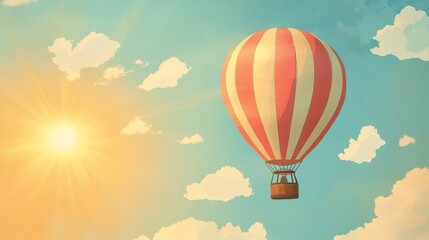 Obraz premium A Striped Hot Air Balloon Soaring Through Sunny Skies